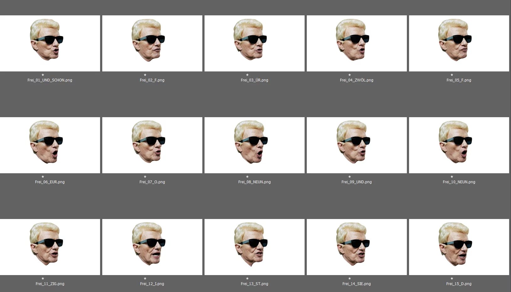 2016-02-11-17_01_16-SHOTH_06-07 Mann mit blondem Haar und schwarzer Sonnenbrille in verschiedenen Gesichtsausdrücken, auf einem weißen Hintergrund.
