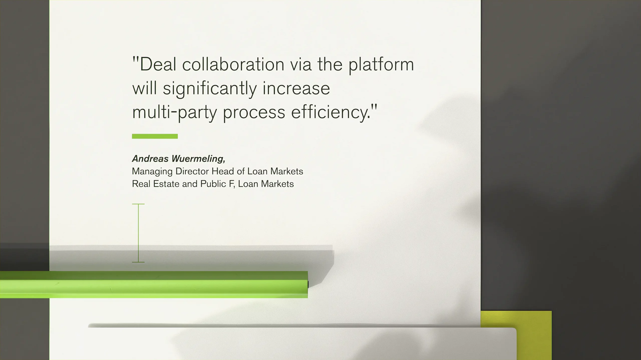 Zitierter Text über die Vorteile der Plattform zur Verbesserung der Prozess-Effizienz bei Multi-Party-Deals.