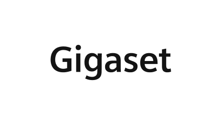 Gigaset-Logo auf schwarzem Hintergrund, repräsentiert bekannte Marke für Telekommunikationslösungen.