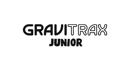 GraviTrax Junior Logo in schwarzer Schrift, ideal für Kinder, die Physik und Gravitation spielerisch erkunden wollen.