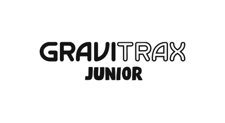 GraviTrax Junior Logo in schwarzer Schrift, ideal für Kinder, die Physik und Gravitation spielerisch erkunden wollen.