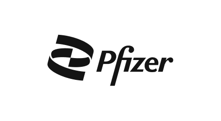 Pfizer-Logo in Schwarz auf transparentem Hintergrund, dargestellt mit Icon und Firmennamen.