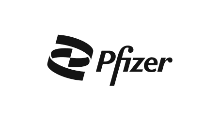 Pfizer-Logo in Schwarz auf transparentem Hintergrund, dargestellt mit Icon und Firmennamen.