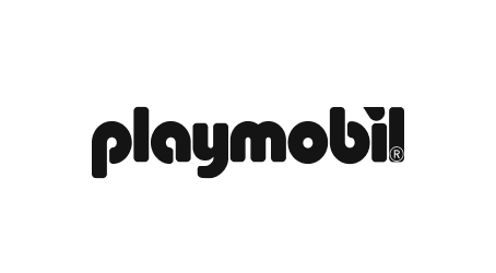 Playmobil-Logo in schwarzer Schrift auf weißem Hintergrund, bekannt für kreative Spielwelten und Kinderspielzeug.