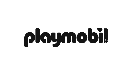 Playmobil-Logo in schwarzer Schrift auf weißem Hintergrund, bekannt für kreative Spielwelten und Kinderspielzeug.