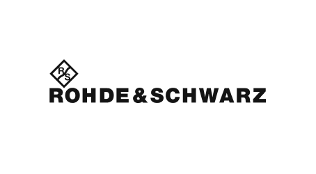 Rohde & Schwarz Logo in schwarz, modernes Design, Technologieunternehmen, bekannt für Messtechnik und Kommunikation.