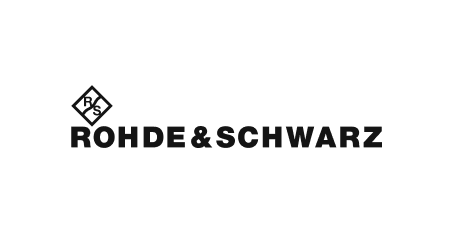 Rohde & Schwarz Logo in schwarz, modernes Design, Technologieunternehmen, bekannt für Messtechnik und Kommunikation.