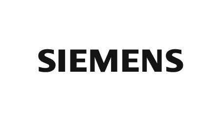 Schwarzes Siemens-Logo auf weißem Hintergrund, Darstellung des Markennamens des Technologiekonzerns.
