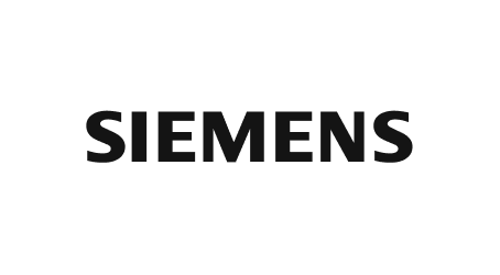 Schwarzes Siemens-Logo auf weißem Hintergrund, Darstellung des Markennamens des Technologiekonzerns.