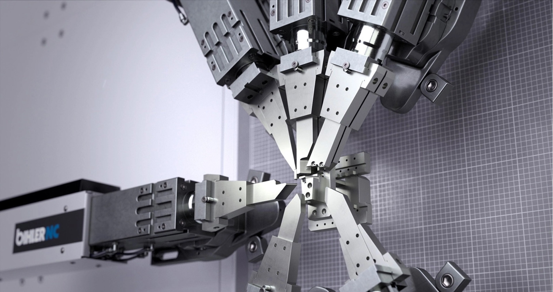 Industrieroboter in Aktion, präzise Metallbearbeitung, moderne Technologie, Automatisierung in der Fertigung.