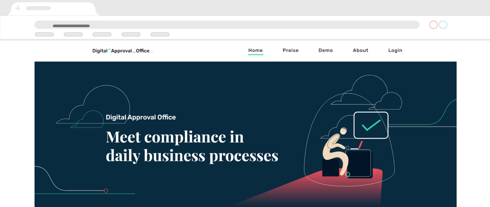Digitale Genehmigungsstelle, Einhaltung der Vorschriften in täglichen Geschäftsprozessen, Darstellung auf Website.