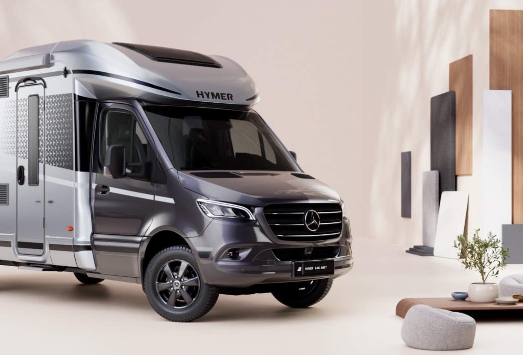 Luxus-Wohnmobil von Hymer in elegantem Design, ideal für komfortables Reisen und stilvolle Abenteuer.
