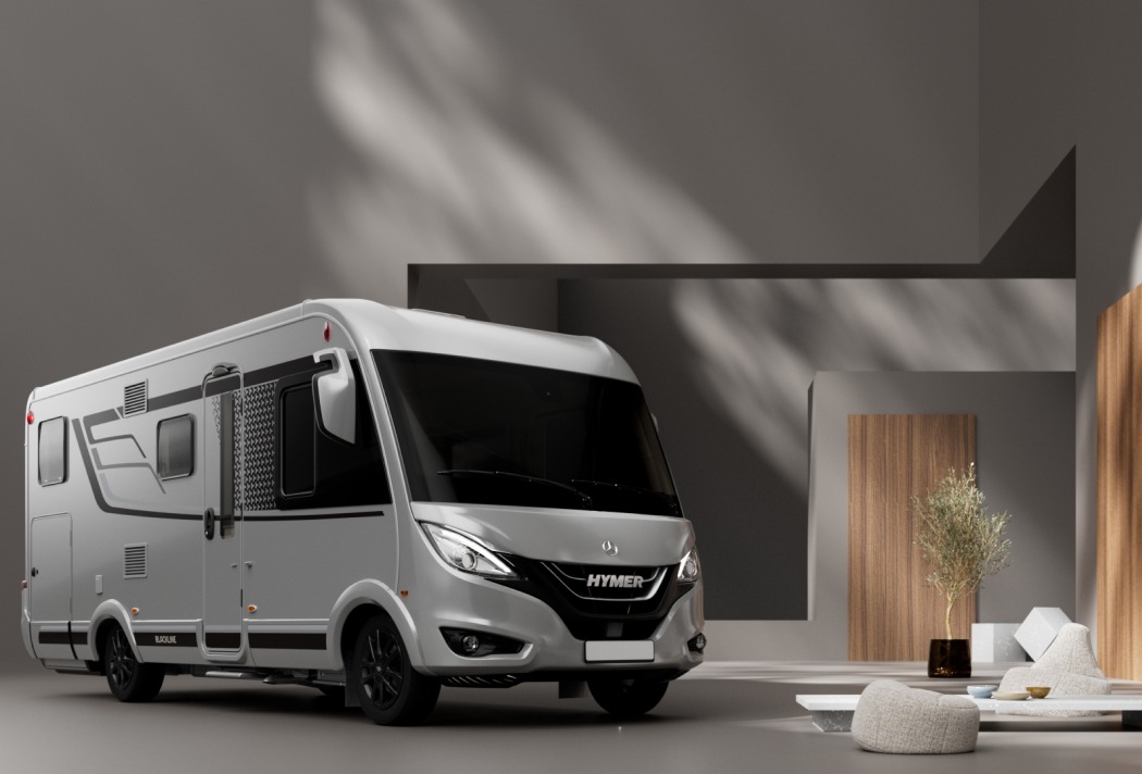 Moderner Hymer Wohnmobil im stilvollen Innenraum mit elegantem Design und minimalistischer Dekoration.