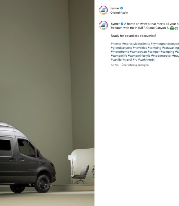 Wohnmobil Hymer Grand Canyon S in modernem Raum, bereit für grenzenlose Abenteuer und Entdeckungen.