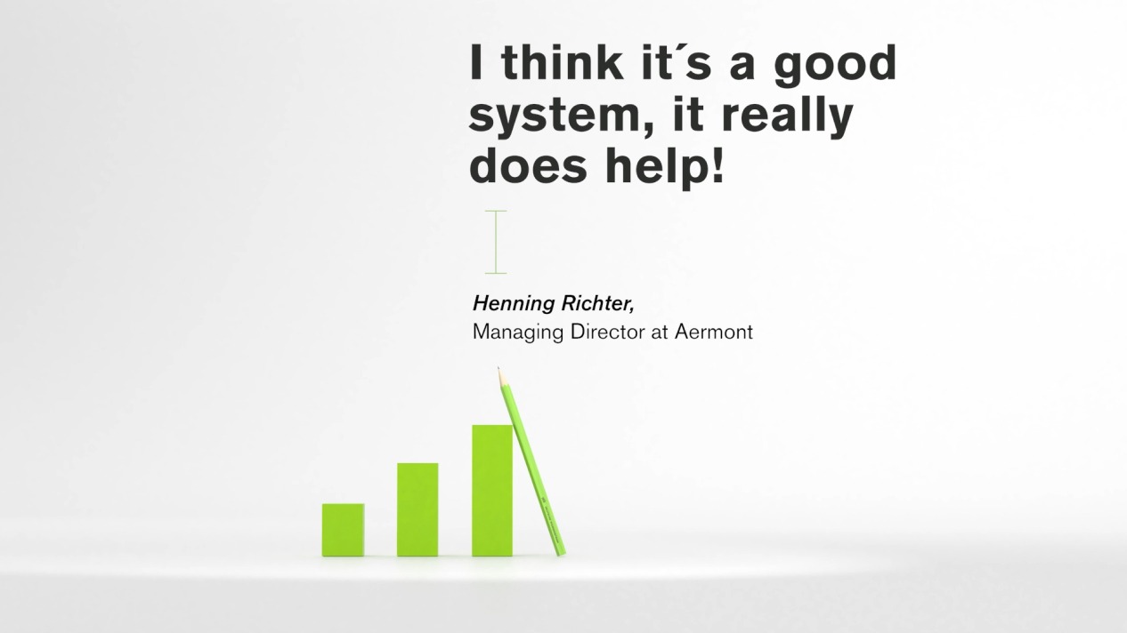 Zitat über ein effizientes System von Henning Richter mit grünem Wachstumsdiagramm und Bleistift.