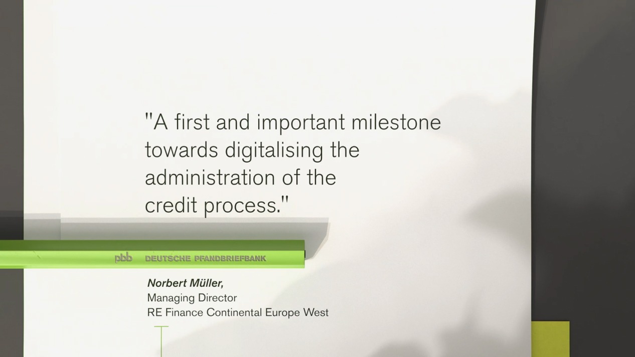 Zitat über Digitalisierung des Kreditprozesses von Norbert Müller, Managing Director bei pbb Deutsche Pfandbriefbank.